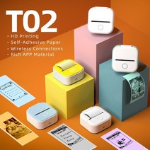 휴대용 라벨 프린터 스티커 인쇄기 phomemo t02 미니 열전사 인쇄 53mm 무선 잉크리스 미니 포켓 자체 접착, 핑크