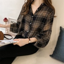 봄 여름 새 셔츠 여성 시크 느슨한 BF 체크 무늬 긴팔 홍콩풍 탑 한 팬은 얇고 선크림 셔츠 조수