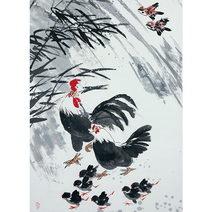 풍수 DIY명화그리기 40*50cm 암탉 수탉 모란꽃 조롱박 물감 피포페인팅 풍요 합격 승진 상징 성공시켜주는 닭그림색칠하기 집콕취미 집중력향상 취직 수능 개업선물 액자포함, 닭그림그리기 아번