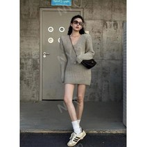 프랑스 스타일 하객 카라 홈 니트 원피스 스웨터