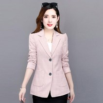 새로운 여성 블 2020 봄 격자 무늬 레이디 사무복 포켓 자켓 코트 슬림 블랙 팜므 P200