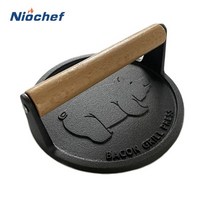 패티프레스 떡갈비틀 햄버거패티둥근 주철 고기 프레스 주방 버거 음식 금형 나무 손잡이와 붙지 않는 바, 01 AY-T-133