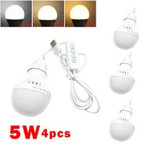 편리한 캠핑 LED 조명 5W USB 비상 전구 조도 조절식 걸이식 텐트 바베큐 낚시 수리 야외 장비 3 색, [03] 5W 3-color-4개