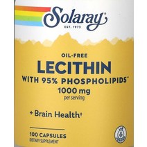 Solaray 오일 무함유 레시틴 인지질 95% 함유 500mg 캡슐 100정, 1개, 100개