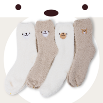 케이바바 겨울 극세사 곰돌이 임산부 수면 양말 4켤레 세트