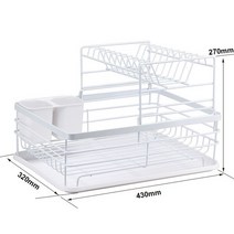주방 싱크대 식기 건조대 물빠짐 선반 그릇 드립 트레이가 있는 블랙 접시 랙 커틀러리 보관 바구니 정리 홀더 보관함, White2tier
