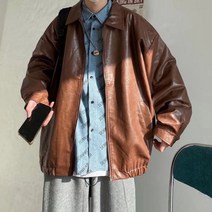 Pu 가죽 자켓 남자 브라운 레트로 오토바이 가을 패션 튀김 거리 지퍼 폭탄 Learher 코트