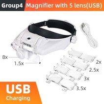 LED 헤드밴드 돋보기 핸즈프리 보석 확대경 전자 수리 1.5x2x2.5x3x3.5x8x 렌즈 루페, Group 4