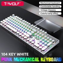 T-WOLF T75 기계식 키보드 게임 전용 LED 발광 컴퓨터 키보드 USB, T75 레트로 키보드 화이트