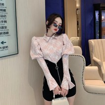 빈티지 루즈핏 벌룬 셔츠 하이웨이스트 스트랩 집업 소 여성 플라워 셔츠 라운드 블라우스 세트 스커트 V넥