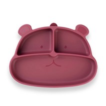 [마미스테이블] 먹자곰 흡착식판 푸드그레이드 실리콘 유아 돌 아기 그릇, 버건디