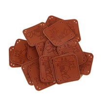 20Pcs 광장 수제 PU 가죽 의류 라벨 태그 바느질 공예 브라운, 소녀