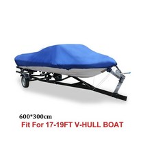 X AUTOHAUX 14-22FT 210D 트레일러 가능 보트 커버 방수 UV 프로텍터 낚시 스피드 V-모양 블랙 자외선 차단, Blue 16-18FT