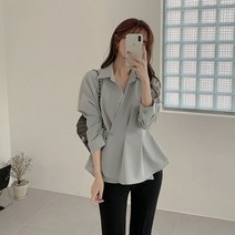 WZC 봄가을 언발 남방 셔츠 카라 무지 파스텔 슬림핏 블라우스 여성상의