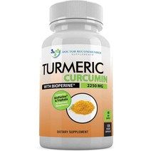 [미국직구] 닥터 레커멘디드 High Grade 화이트보틀 검은 후추 Turmeric Curcumin 2250Mg 120베지 캡슐 1팩, 수량, 상세참조