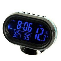 Self-Adhesive Car LCD Digital Display Clock 3 in 1 Thermometer Voltmeter, 01 Blue