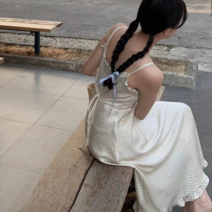 [최저가]도트 땡땡이 나시끈 프릴 플레어 롱 원피스 3color