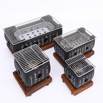 미니화로 가정용 캠핑용 직사각 구이팬+단열판+석쇠 숯불구이 꼬치구이, 1세트, 소+구이팬
