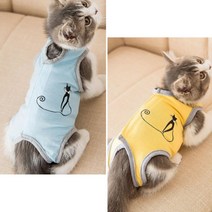 신축 통기성 중성화 환묘 옷 고양이 환부복 애완 수술복 티셔츠, Sㅡ블루