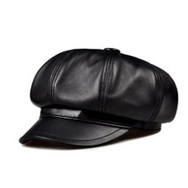 베레모 Retro Octagonal Real Leather Hat Men39s Sheepskin Beret Casual Fashion Student Tongue Cap Snapba