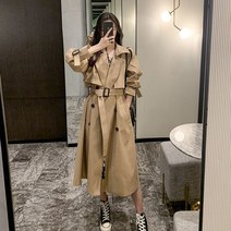 가을 롱가벼운 트렌치 코트 여성용 따뜻한 라펠 윈드 브레이커