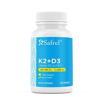 Safrel Vitamin K2 (MK7) 120 MCG and D3 5000 IU Supplement per Capsule Supports Calcium Absorption for Bone Immune and Heart Health Easy to Swallow K2