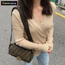 퀸앤조이 미녀44 크로스 랩스타일 심플 골지 니트