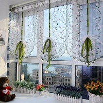 흰색 voile 꽃 자수 문 창 드레이프 쉬어 쉬어 로마 창 및 음영 커튼 블라인드