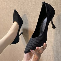 웨지힐 가보시힐패션 블랙 하이힐 새로운 얕은 입 여성 신발 전문 작업 뾰족한 발가락 스틸레토 니트 싱
