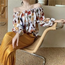 퐁순싸롱 수입 오프숄더 꽃무늬 플라워 패턴 블라우스 SY