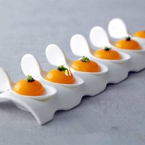회 접시 플레이트 화이트 세라믹 모양 스푼 캐비어 분자 요리 퓨전 스시 과일 샐러드 레스토랑 주방 수저, B-7PCS