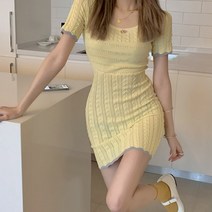 [랜덤플레이] 스퀘어 넥 니트 스판 슬림원피스