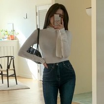 [바보사랑] 여성 포린드 리본 무지 기모 긴팔 티셔츠
