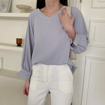 코지 여자 봄 가을 편한 꾸안꾸 모던룩 V넥 나그랑 블라우스