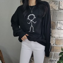 상상그이상 여성용 국내제작 쿨썸머일러 맨투맨 귀여운 프린팅 배색 시보리 포인트 루즈핏 간절기코디 면100 편안한 환절기룩 캐주얼한 맨투맨코디