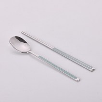 모노 체크 그린 세라믹 수저 1P