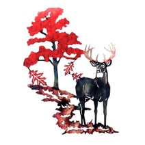 3d 사슴 및 우드랜드 벽 예술 사슴 소박한 벽 장식 중공 컷 숲 나무 홈 오피스 장식 거실 침실 장식 매달려, 아연 도금 시트, 여러 가지 빛깔의
