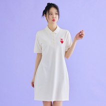 여성 하트 슬림핏 반팔 카라 원피스 NY Cream
