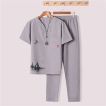 남성 면 마 반팔 티셔츠 레포츠 린넨 세트