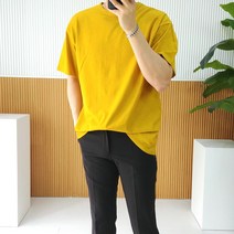 남녀공용 여름 오버핏 20수 면 슬라브 반팔 티셔츠