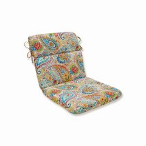 Pillow Perfect 페이즐리 실내/실외 1피스 스플릿 백 라운드 코너 의자 시트 쿠션 타이 포함 딥 날씨 및 변색 방지 102.9cm x 53.3cm40인치 21인치 블루/, Blue/Green Gilford
