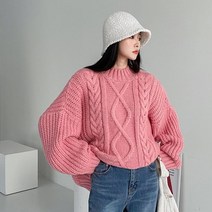 오오엘 여성용 해비 오버핏 반폴 비비드꽈배기R 롱 니트