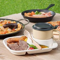 cocooning 일본 BPA FREE 캠핑 어린이집 개인나눔접시+보온보냉컵 set, 3칸사각, 아이보리