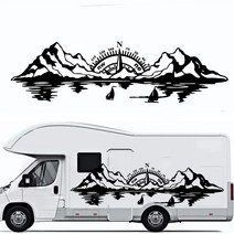 카라반스티커 자동차 스티커 대형 나침반 산 바다 자연 캠핑 RV 풍경 오프로드 캐러밴 데칼 여행 트럭 비닐, 02 WHITE