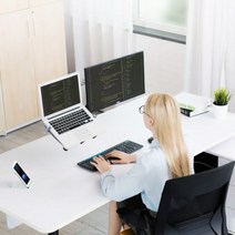 가전 노트북 브래킷 노트북 받침대 컴퓨터 거치대 더블스크린 사무용 데스크탑 모니터 데스크탑 조립식 선반 승강기 높이받침, 02 OA7[듀얼 암 ＋ 싱글 암]