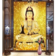 전체 큐빅 관세음보살 불상 부처님 불교 종교 비즈 자수 대형 보석십자수 재료 만들기, 70x90cm