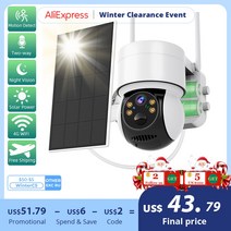 태양광 패널 인버터 설치 태양열 2MP 감시 CCTV 전지 플러스 야외 PIR 와이파이 카메라 IP66 C ner s 감지 풀 컬러 충전 배터리, CAMERA AND 64G CARD