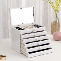 원목 우드 보석함 주얼리 악세사리 귀걸이 목걸이 반지 피어싱 보관함 정리함 케이스, 6단 미러 화이트개