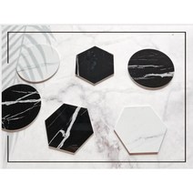 PVC 대리석 컵받침 마블 코스터 홈카페 촬영소품, 육각 블랙