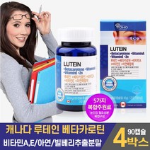 눈건강 에 좋은 루테인 뉴테인 누테인 누태인 베타카로틴 비타민 A E 에이 아연 복합제 눈 영양제 캡슐 정제어유 빌베리 비베리 추출물 수험생 직장인 남자 여자 주부 50대 60대, 4개, 90캡슐